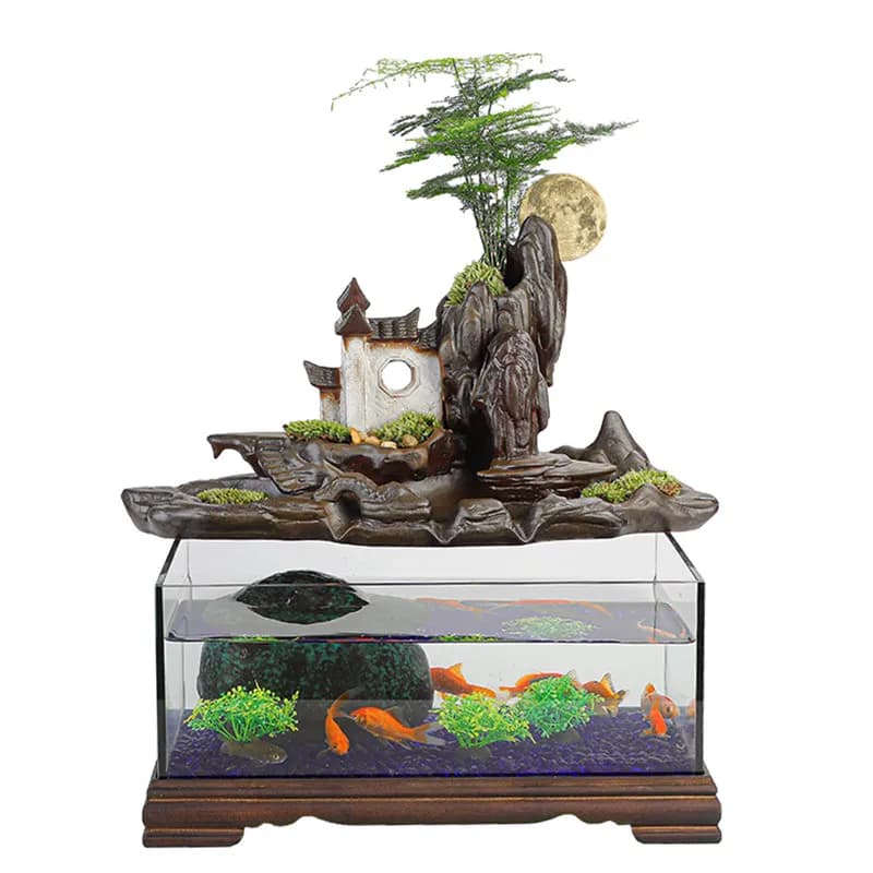 LMM Chinese rockery waterwheel water circulation living room office making money desktop fish tank housewarming gift
