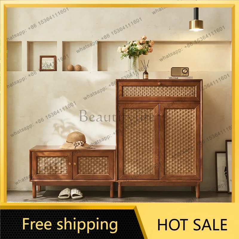 FG Nordic solid wood storage cabinet Japanese simple modern rattan storage cabinet