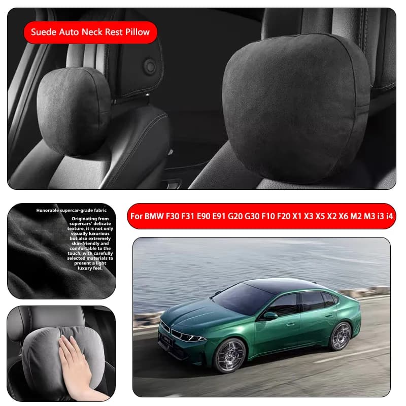 For BMW Premium Faux Suede Neck Pillow car seat pillow car neck pillow Suede Fabric Car Headrest interior