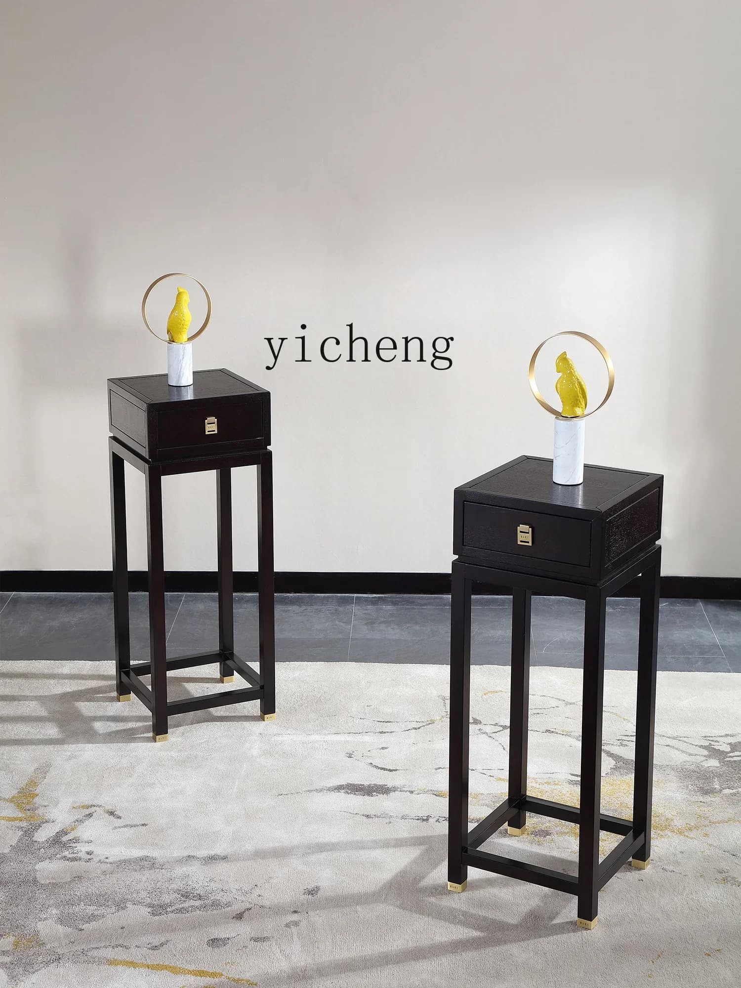v9.7- modern new Chinese-style all-solid wood flower stand high-end with drawer medium and high flower stand combination