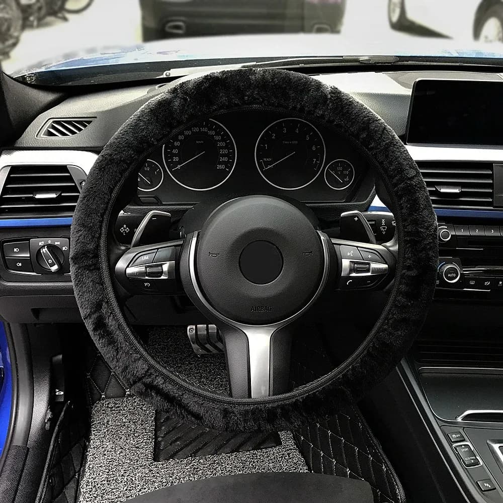 Premium Soft Short Fur Car Steering Wheel Cover High-density Warm Plush Winter Steering Wheel Protector Cover 38cm Accessories