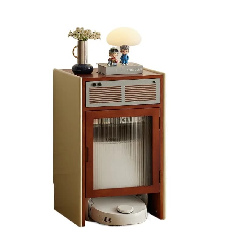 Solid wood sweeping robot cabinet rack storage household floor removable storage rack with cabinet door