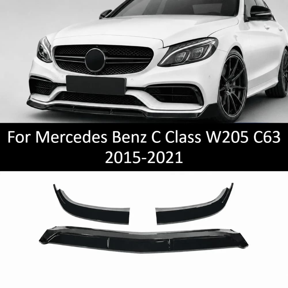 3 PCS ABS Front Lip Splitter For Mercedes Benz C Class W205 C63 2015-2021 Bumper Spoiler Guard Exterior Tuning Decor Accessories