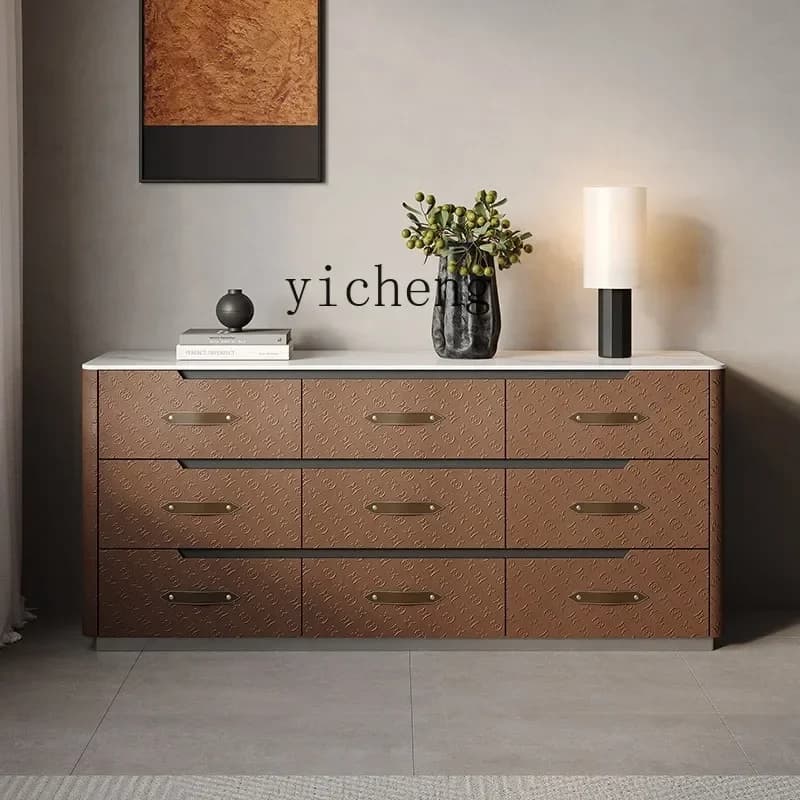 Retro Saddle Leather Dining Side Cabinet Bedroom Storage Living Room Wall Storage Nine Chest CabinetD9