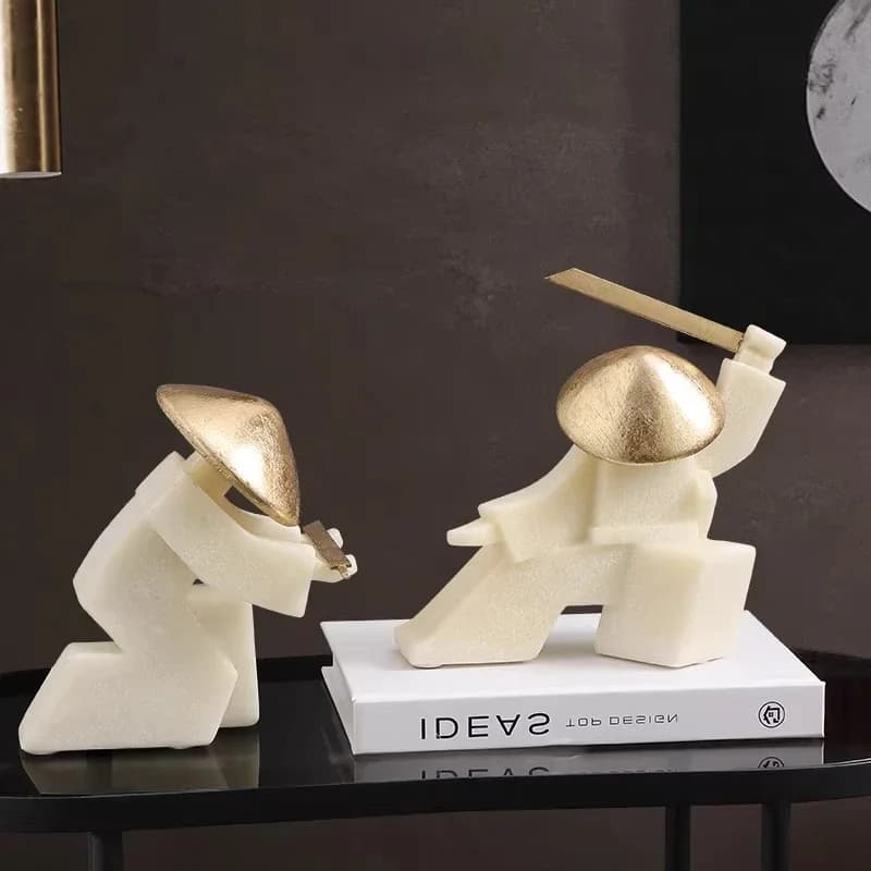 Cartoon Character Sculpture Samurai Swordsman Figure Figurine Resin Handicrafts Geometric Cartoon Figure Home Decoration