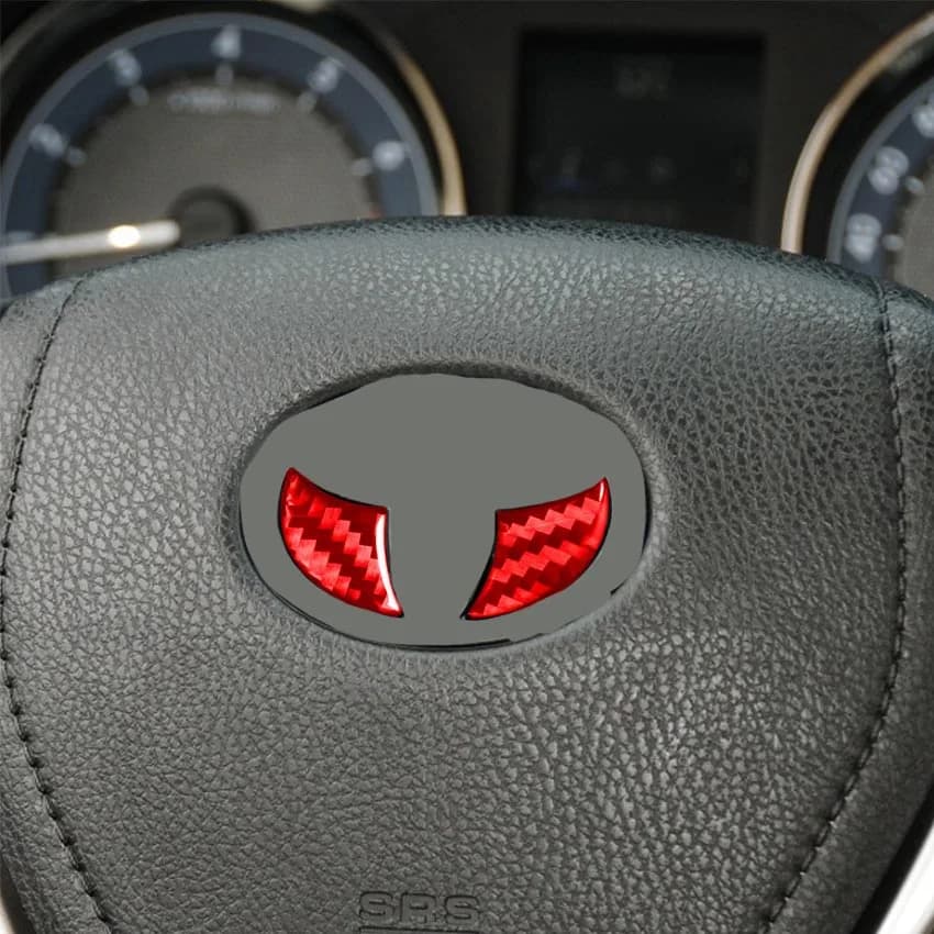 3D Carbon Fiber Steering Wheel Emblem for Toyota Camry Corolla RAV4 - Red/Black Car Logo Sticker Auto Interior Accessories