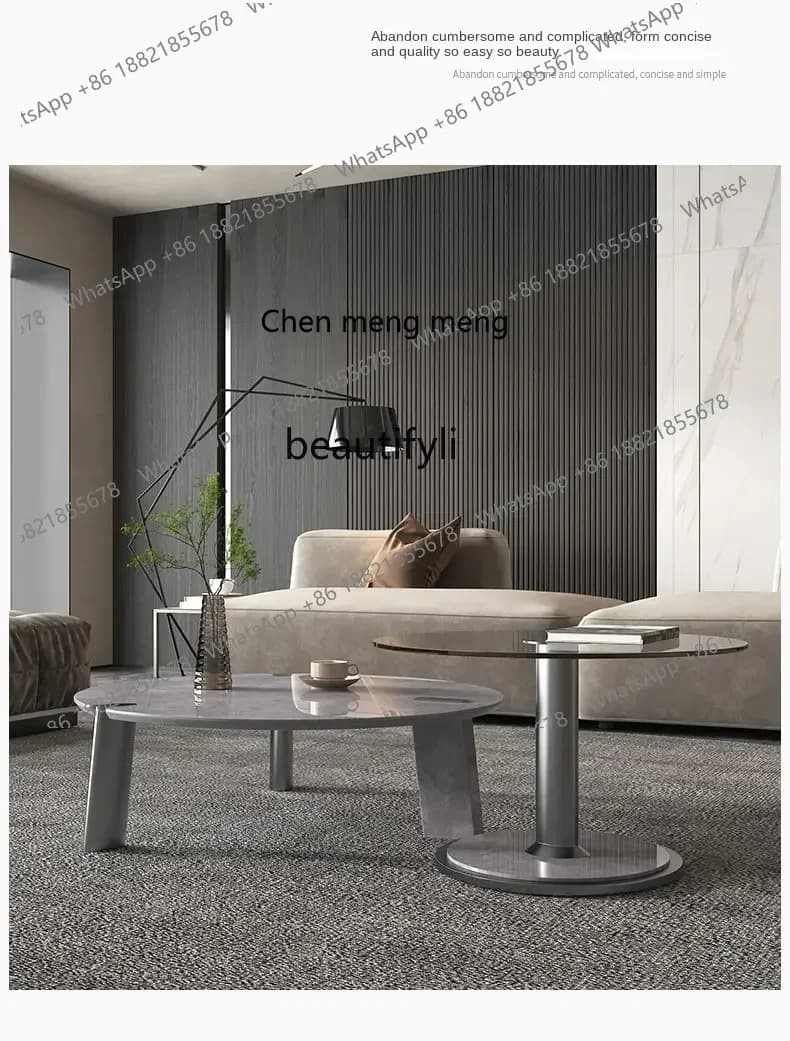 cn8350 LHY zq Modern High-Grade Tea Table Master Small Apartment round Stone Plate Amber-Yellow Glass Tea Table Combination