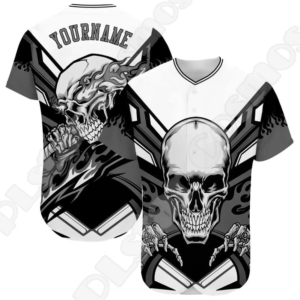 Custom Name Halloween Skull Dragon Graffiti Gradient Retro Tattoo 3DPrint Summer Casual Harajuku Funny Baseball Shirts Jersey 12
