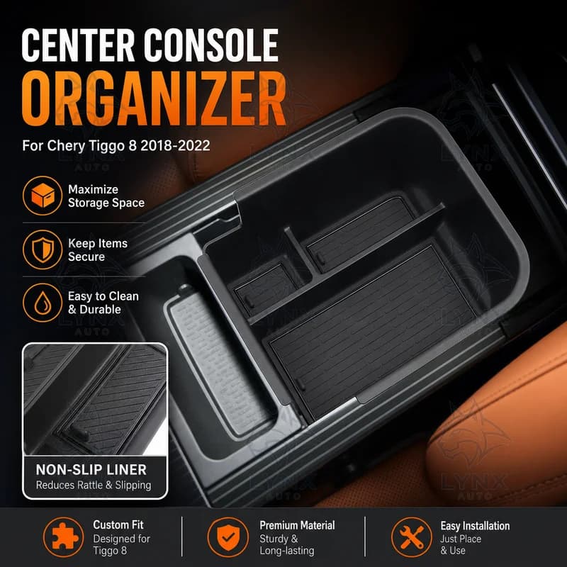 For Chery Tiggo 8 Center Console Storage Box Organizer Car Interior Accessories Compatible 2018-2022 Upgrade Parts