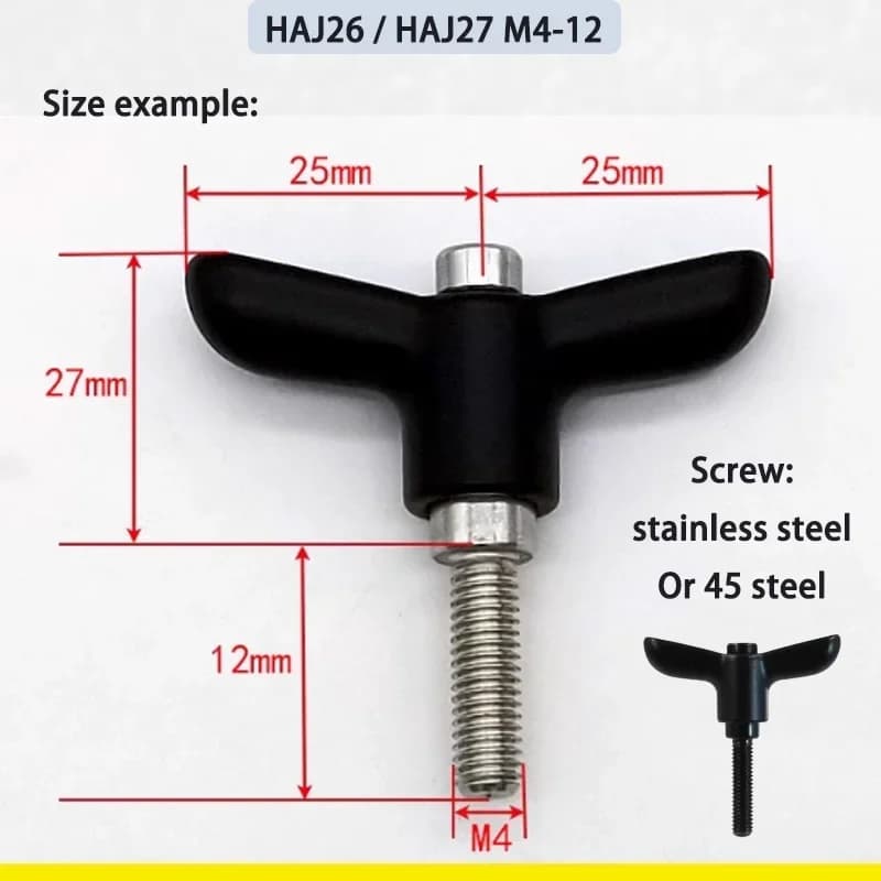 1pcs M4 M5 M6 Small Straight Rod Handle With Adjustable Fixed Handle HAJ26/HAJ27 Butterfly Shaped Adjustable Handle