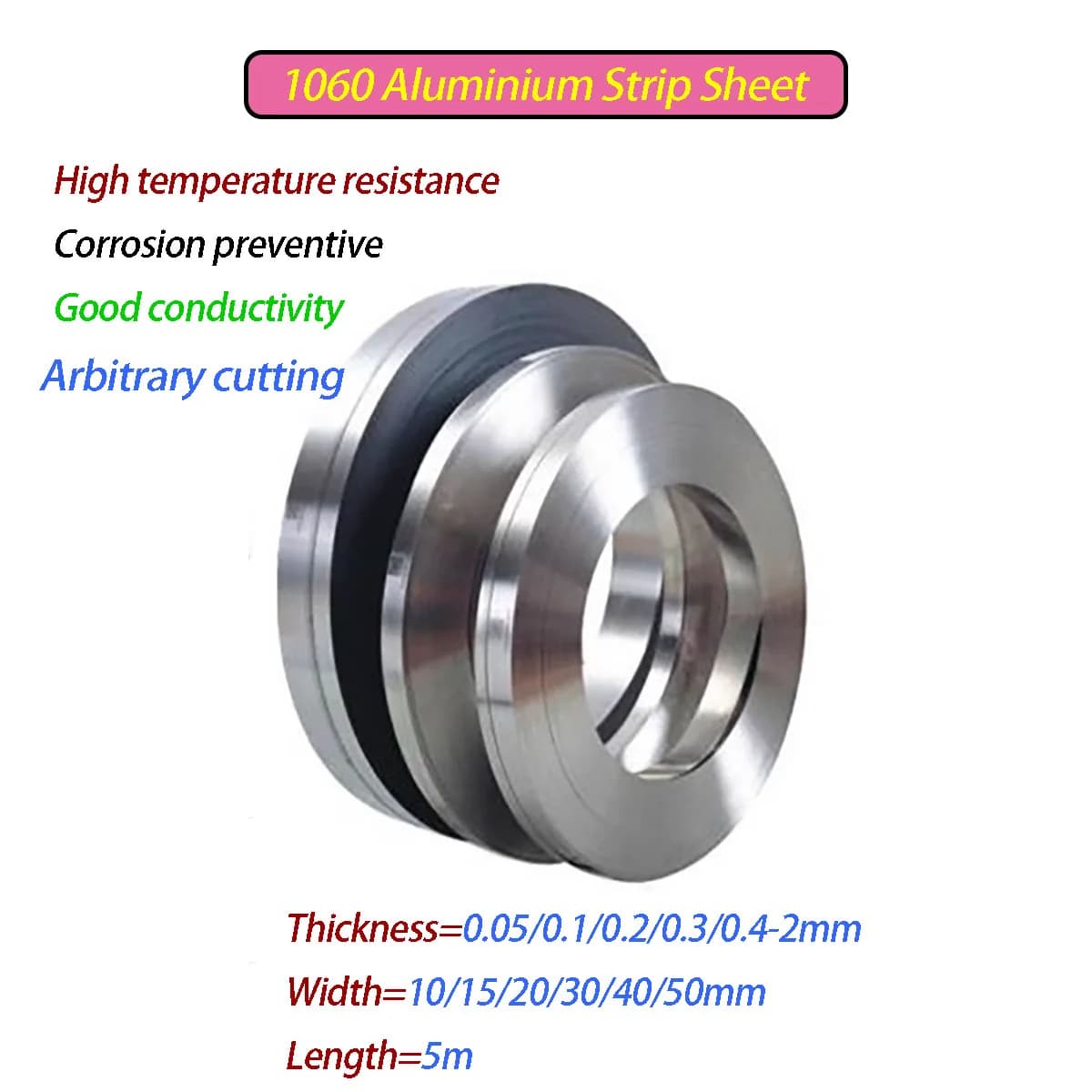 5 Meters 1060 Aluminium Strip Sheet Thickness 0.05/0.1/0.2/0.3/0.4/0.5/0.6/0.8/1.0/1.2/1.5/2mm Width 10-50mm Coil Plate
