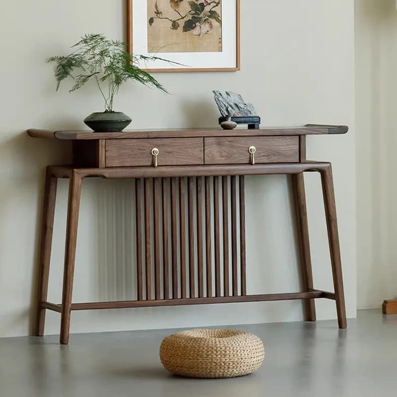 Black walnut entrance table, all solid wood strip case, living room entrance entrance cabinet