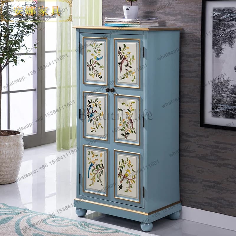 indoor solid wood shoe cabinet green adjustable storage household door multi-layer large-capacity color shoe cabinet