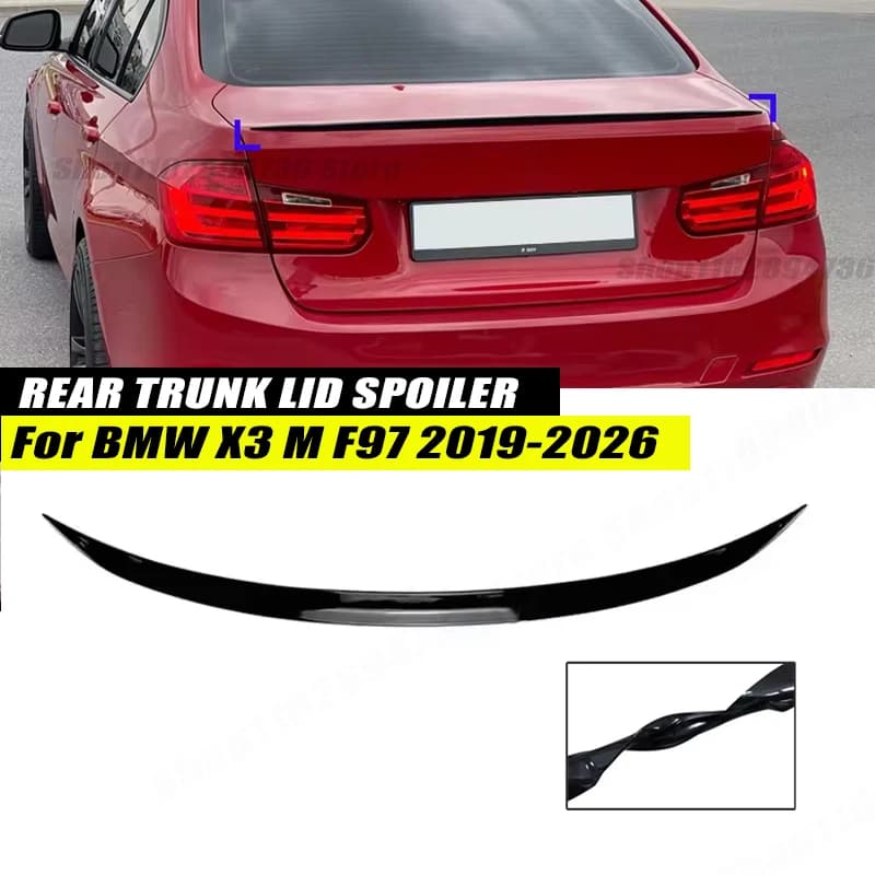 120CM Gloss Black Soft Rubber Rear Trunk Spoiler Lip Splitter 5D Carbon Look Car Accessories For BMW X3 M F97 2019-2026