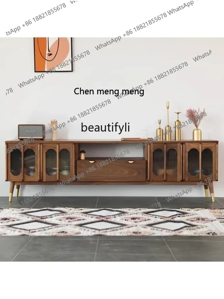 cn8350 LHY Nordic light retroTV cabinet Changhong glass living room combination cabinet Modern light luxury solid wood audio-vis
