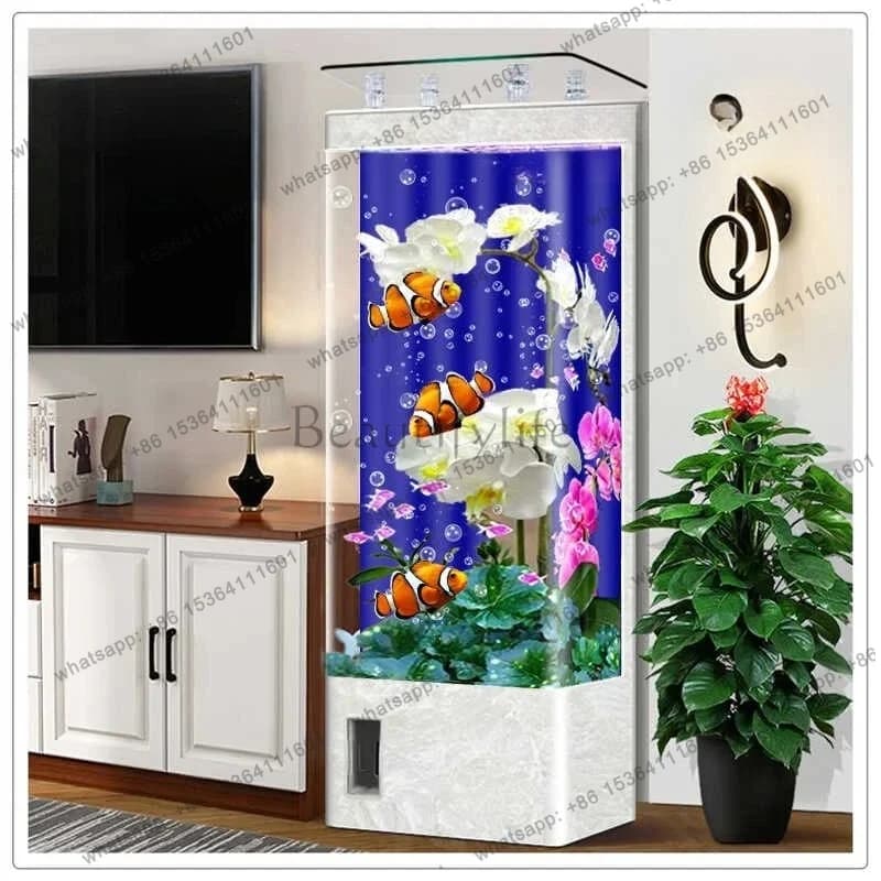 Modern fish tank, small household floor-to-ceiling vertical intelligent hot-bending integrated water tank next to the TV cabinet