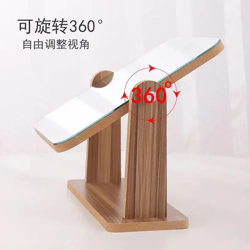 X-15 wooden makeup mirror dormitory portable student mirror rotating high definition mirror