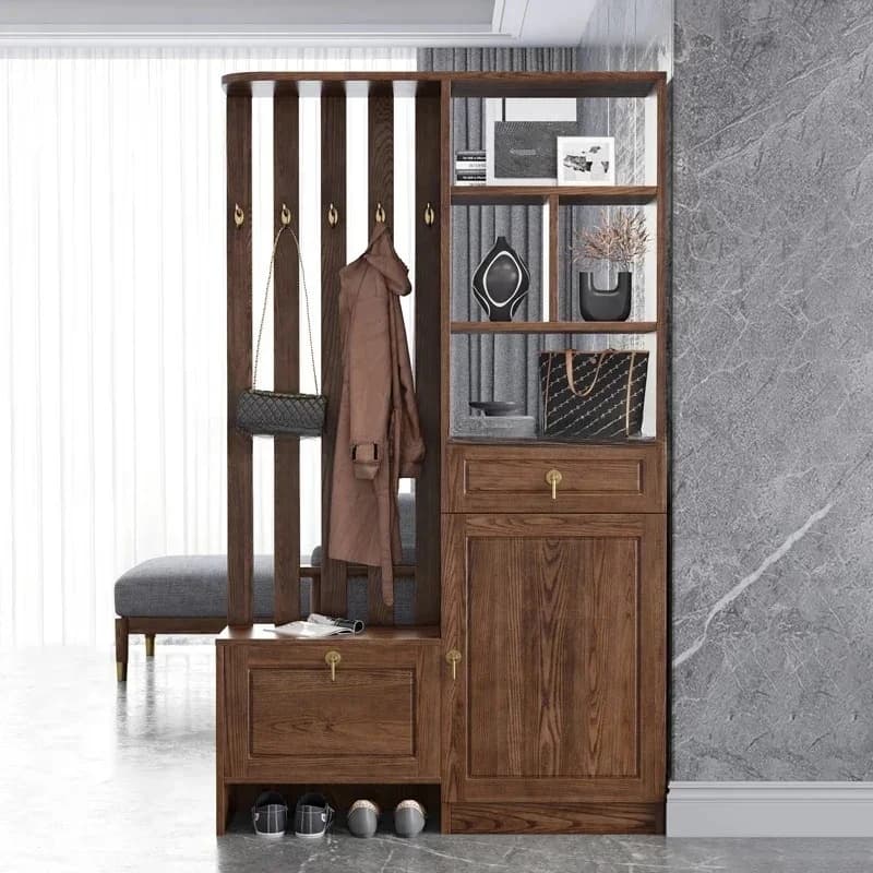 GZ-11   Nordic ash wood entrance shoe cabinet integrated solid wood light luxury cabinet home partition cabinet