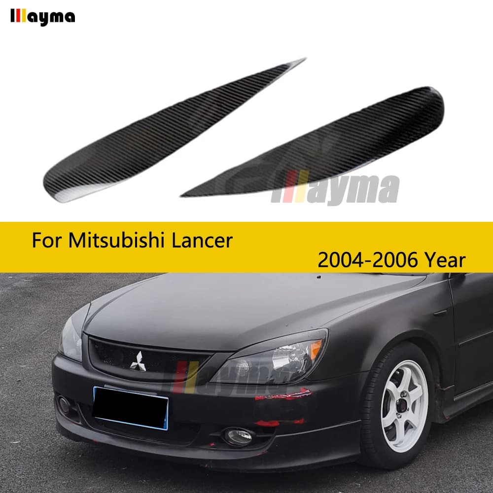 Carbon Fiber Headlight Eyebrow Eyelids For Mitsubishi Lancer 2004 2005 2006 Fiber Glass Primer Car Front Decorative Sticker 2PC