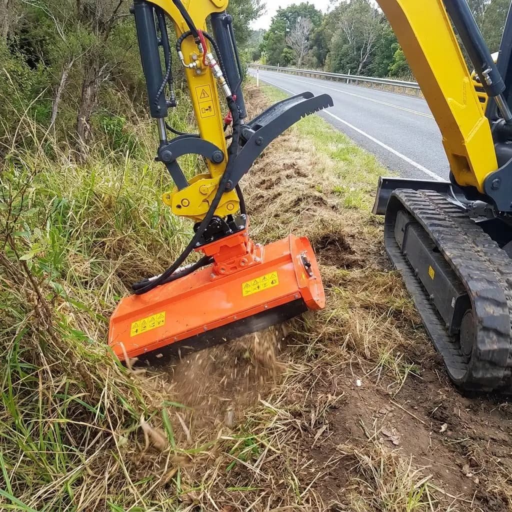 Professional Excavator Brush Cutter Attachment with Hammer Blades for Heavy Duty Clearing