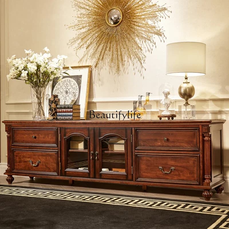 01American retro all-solid wood TV cabinet living room floor cabinet combination locker