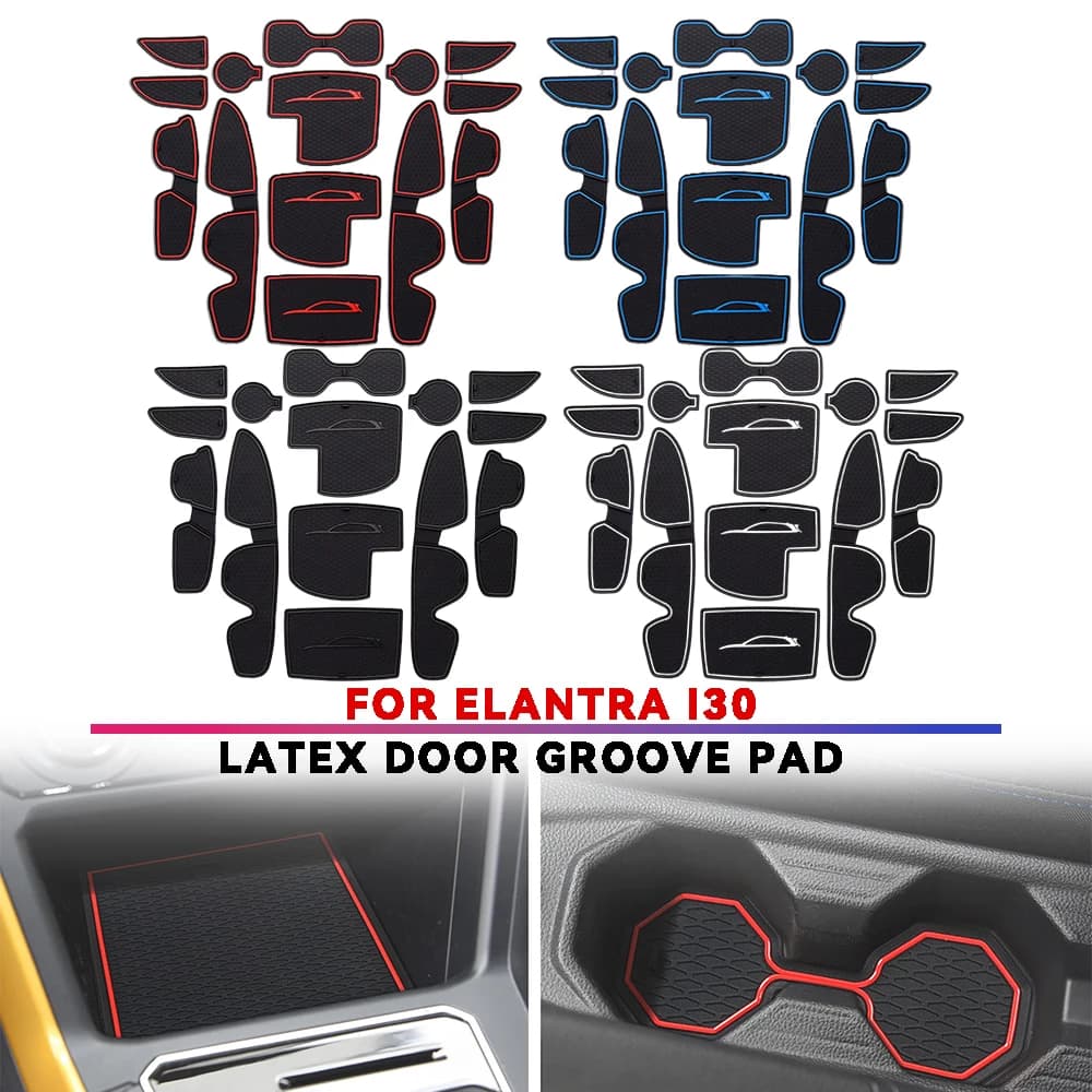 For Elantra I30 Car Interior Car Latex Door Groove Pad Black and Red Blue PVC Car Accessories Interior Decorate