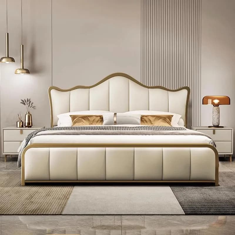 Modern Queen Solid Wood Bed Frame Upholstered Bed Set Bedroom Furniture