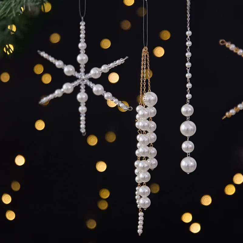 Christmas Pearl Snowflake Ornament Hanging Decor for Christmas Tree Tassel Window