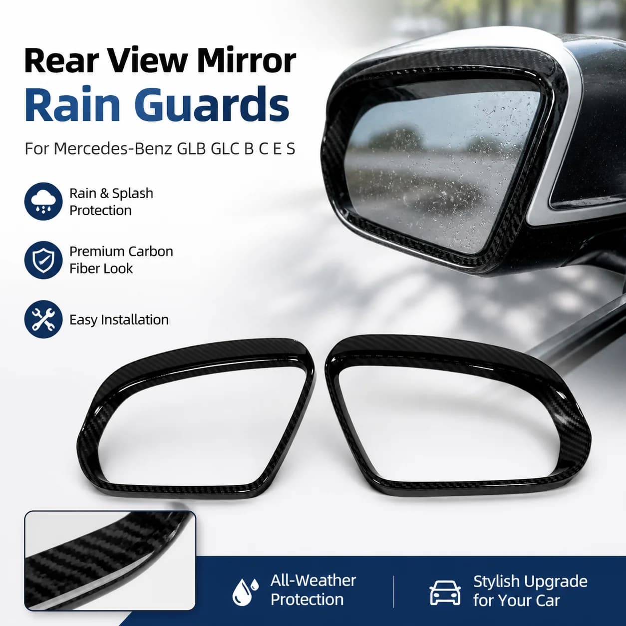 2Pcs Carbon Fiber Rear View Mirror Rain Guards for Mercedes-Benz GLB GLC B C E S