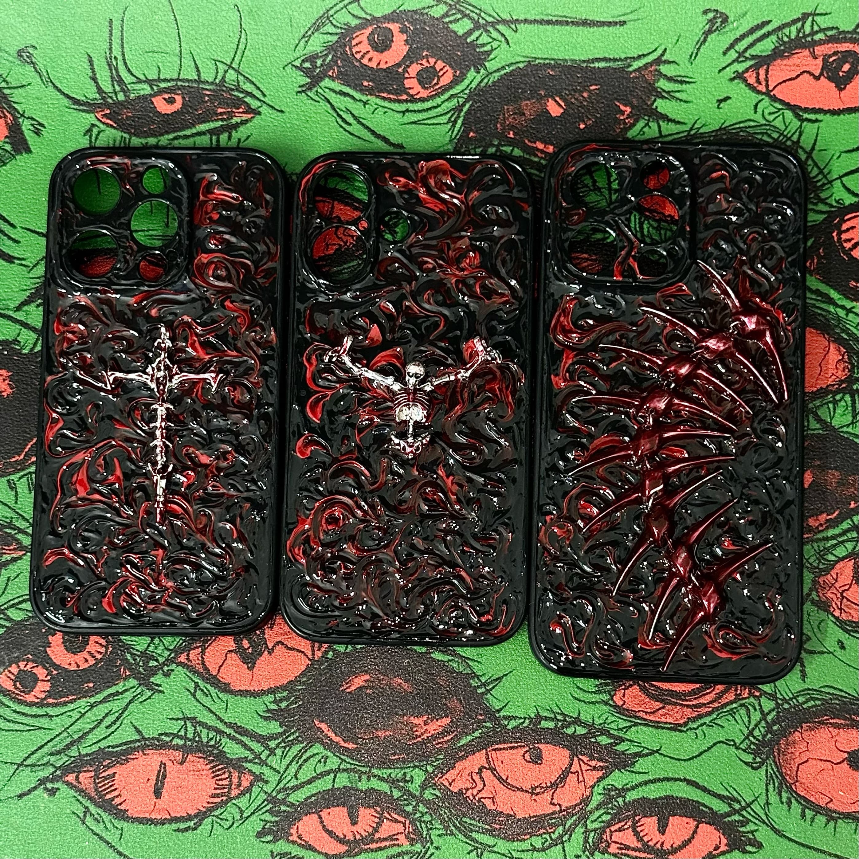 4070 Dark Gothic Skull Thorn Bone Pattern Phone Case for iPhone Huawei Xiaomi Premium Hard PC Back Soft TPU Bumper Anti Scratch
