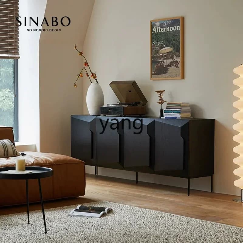 LMMsolid wood cabinet modern light luxury decorative tea cabinet industrial wind storage high and deep dining side cabinet