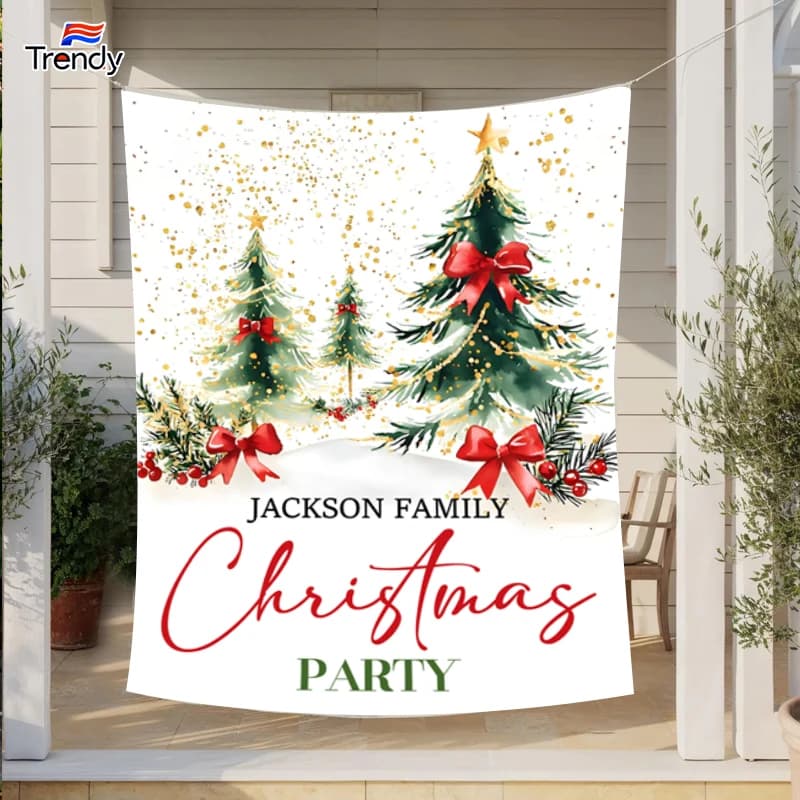 Merry Christmas Party Background Backdrop Banner Flag Banners Personalized Family Name Custom Decor Holiday Party Backgrounds
