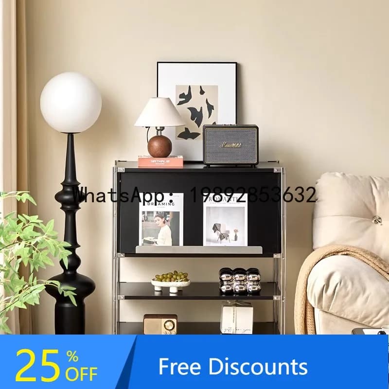 CZ Solid Wood  Modern Double-Layer Cabinet Movable Lounge Area Coffee Machine Storage Cabinet Bedroom Simple Bedside Table