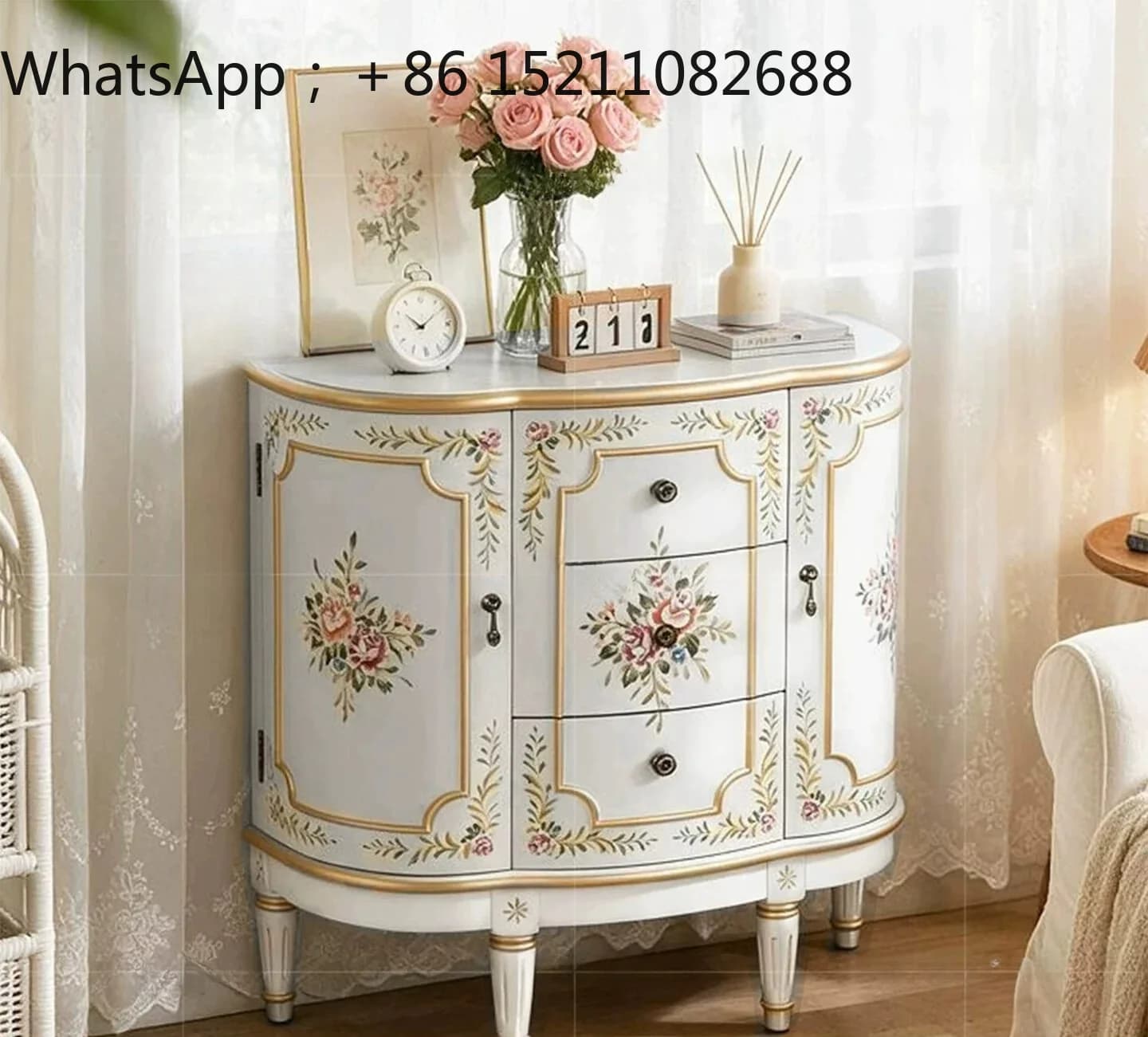 LLY semicircular entrance storage cabinet entry living room premium sofa side cabinet retro painted chest cabinet