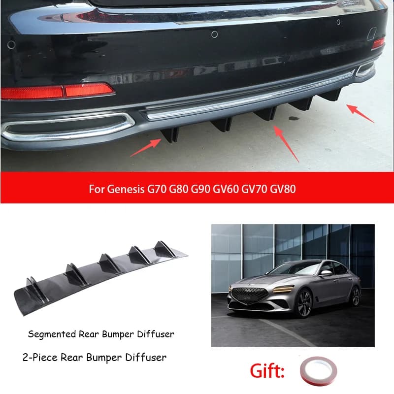 For Genesis G70 G80 G90 GV60 GV70 GV80 ABS Rear Bumper Lip Diffuser Shark Fin Anti-collision
