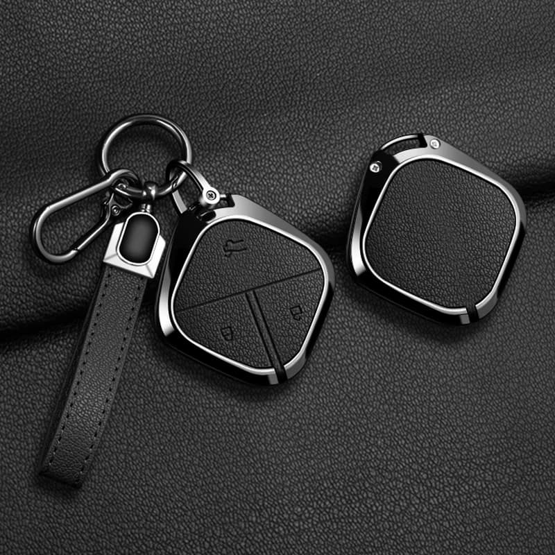 Zinc Alloy Leather Car Key Case Cover Shell For SGMW Wuling BINGO Airev 2023 For Baojun Kiwi EV Protector Keychain Accessories