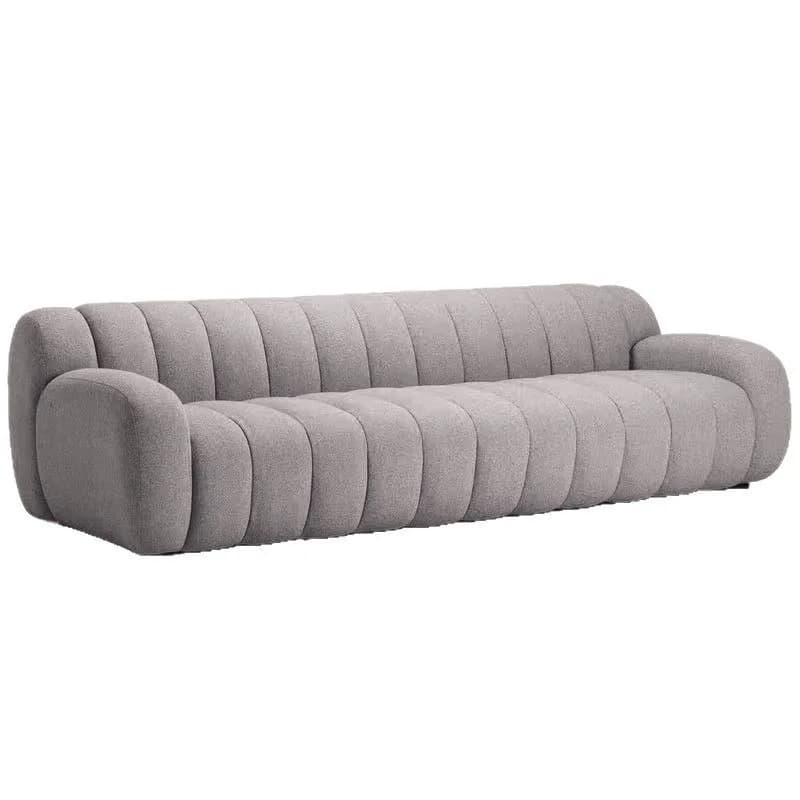 Modern simple fabric sofa, living room small apartment cream wind straight row bread lamb wool three straight row apartment