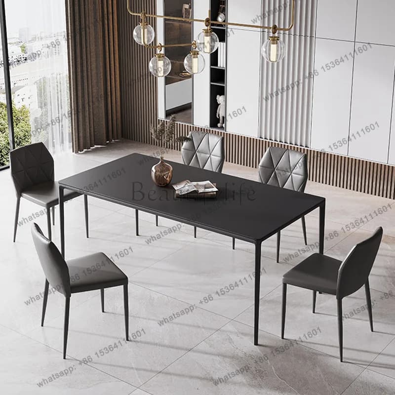 Rectangular Pure Black Slate Dining Table Aluminum Alloy Modern Simple Dining Home Dining Table