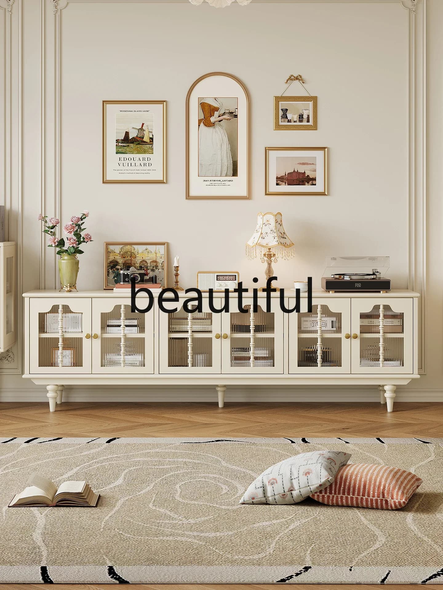 X  TV, living room wall storage cabinet, all solid wood locker with glass door