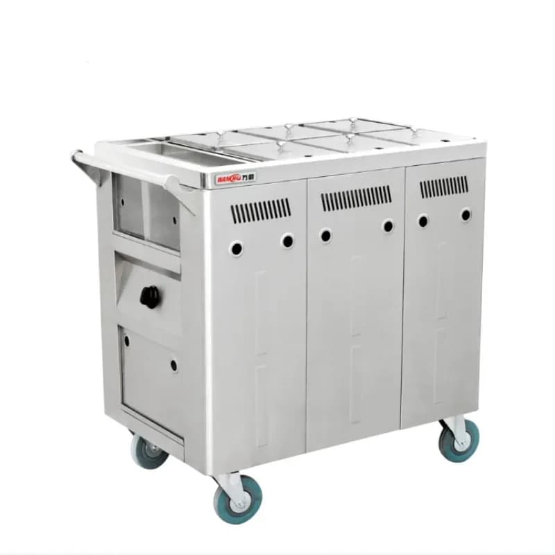 Restaurant 4/6/8 Pans Stainless Steel Chafing Dish Cart Food Plate Rice Electric Soup Hong Kong Porridge Soup Warmer Trolley