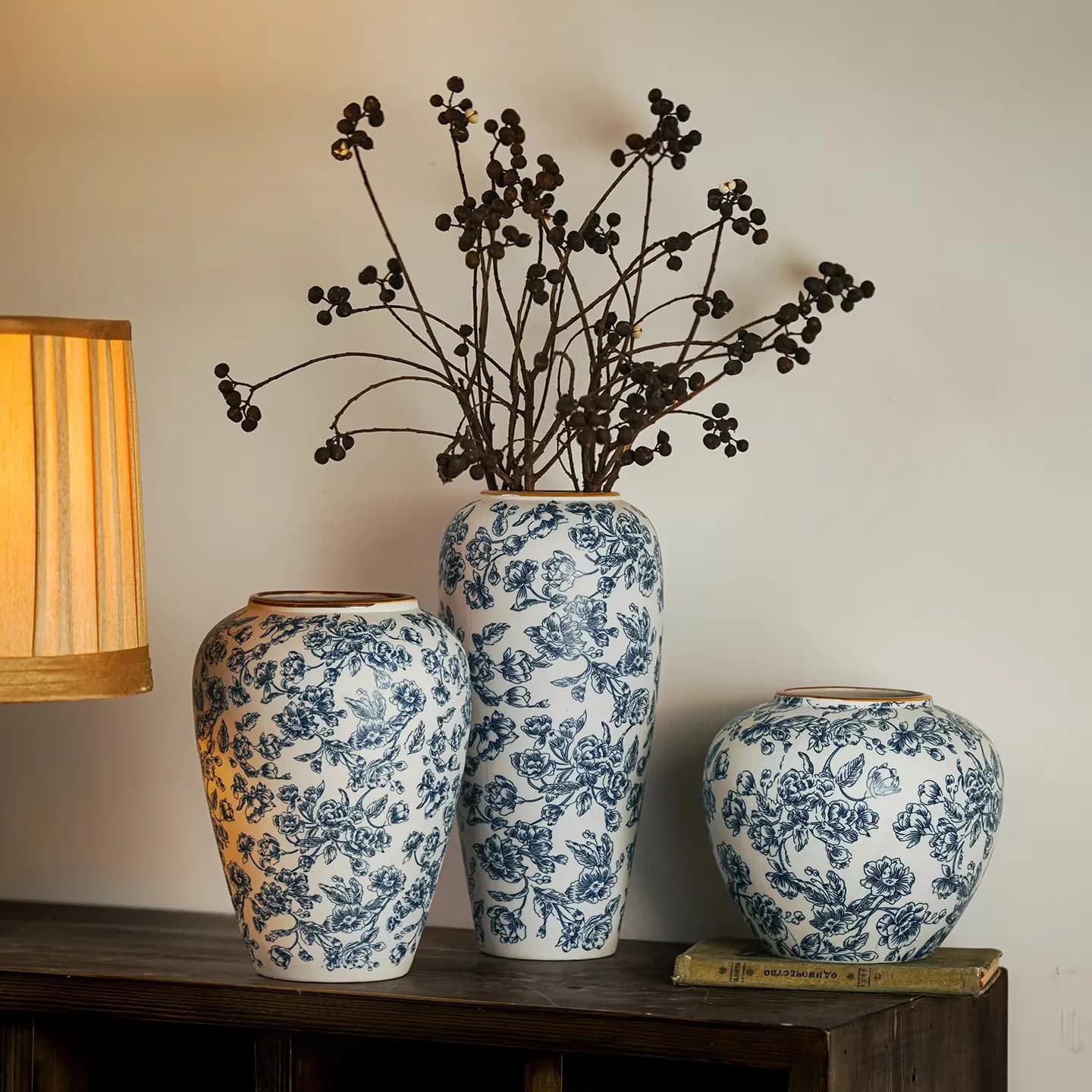 32cm/Jingdezhen retro blue and white porcelain ceramic vases, home living room foyer decorative ornaments