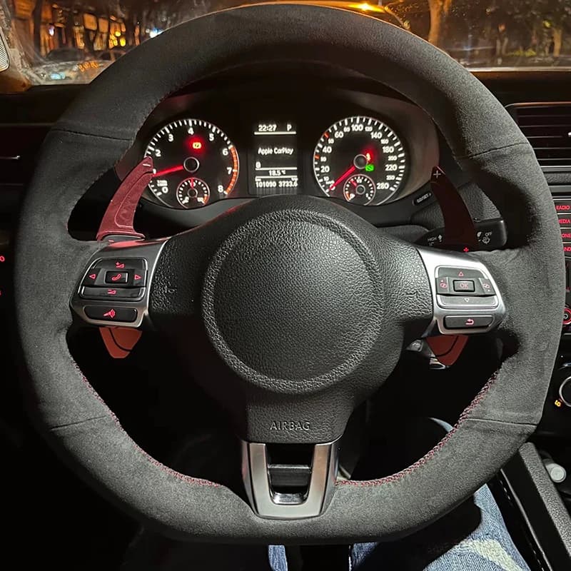 OEM Style Leather Steering Wheel Cover for VW Scirocco GTI 2010-2013, Hand-Stitched Full Wrap Design