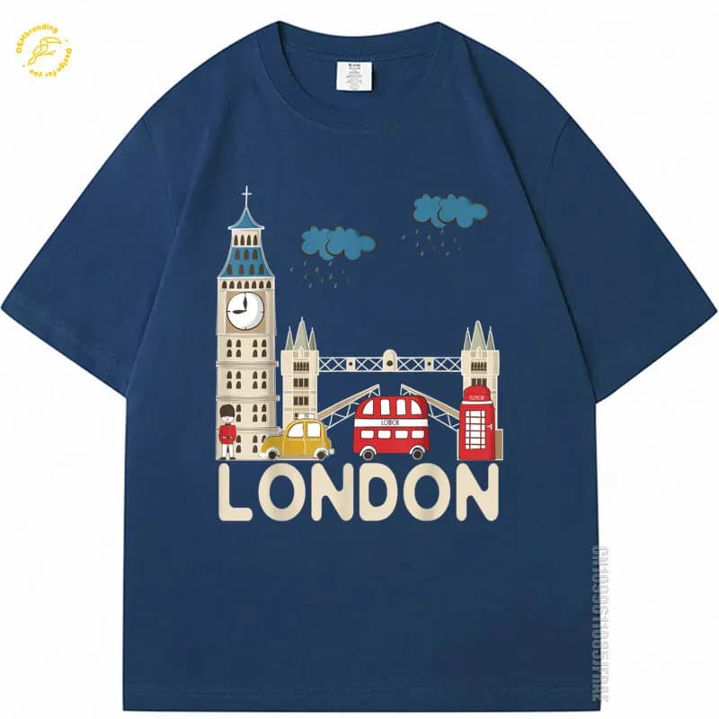 Rainy London Tshirt Cute Souvenir Oversized T-Shirt 2025 Cotton T Shirts For Men Hot Sale Mens T-Shirts Luxury Brands Streetwear