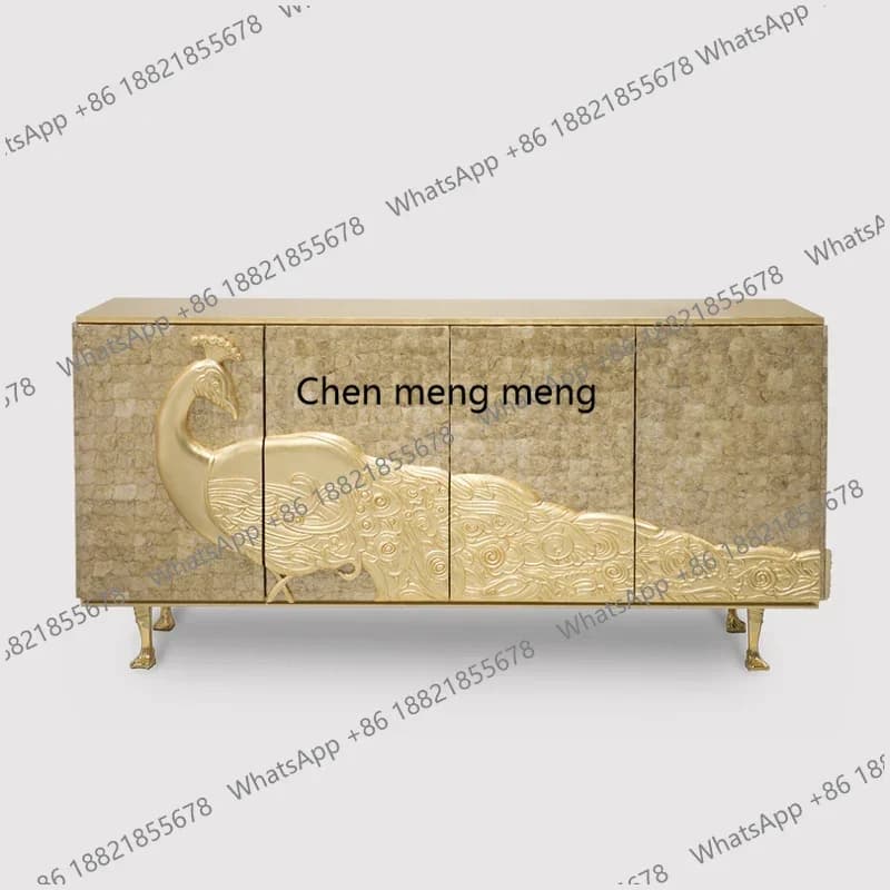 Nordic light luxury solid wood gold peacock carved decorative cabinet Italian side storage TV cabinet