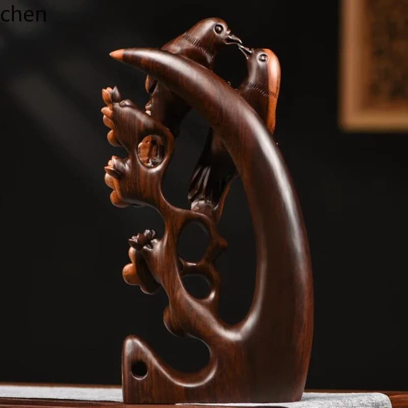 Carved Joyful Eyebrow Ornament Home Living Room TV Cabinet Root Carving Decoration Red Wood Craft Housewarming Giftl11
