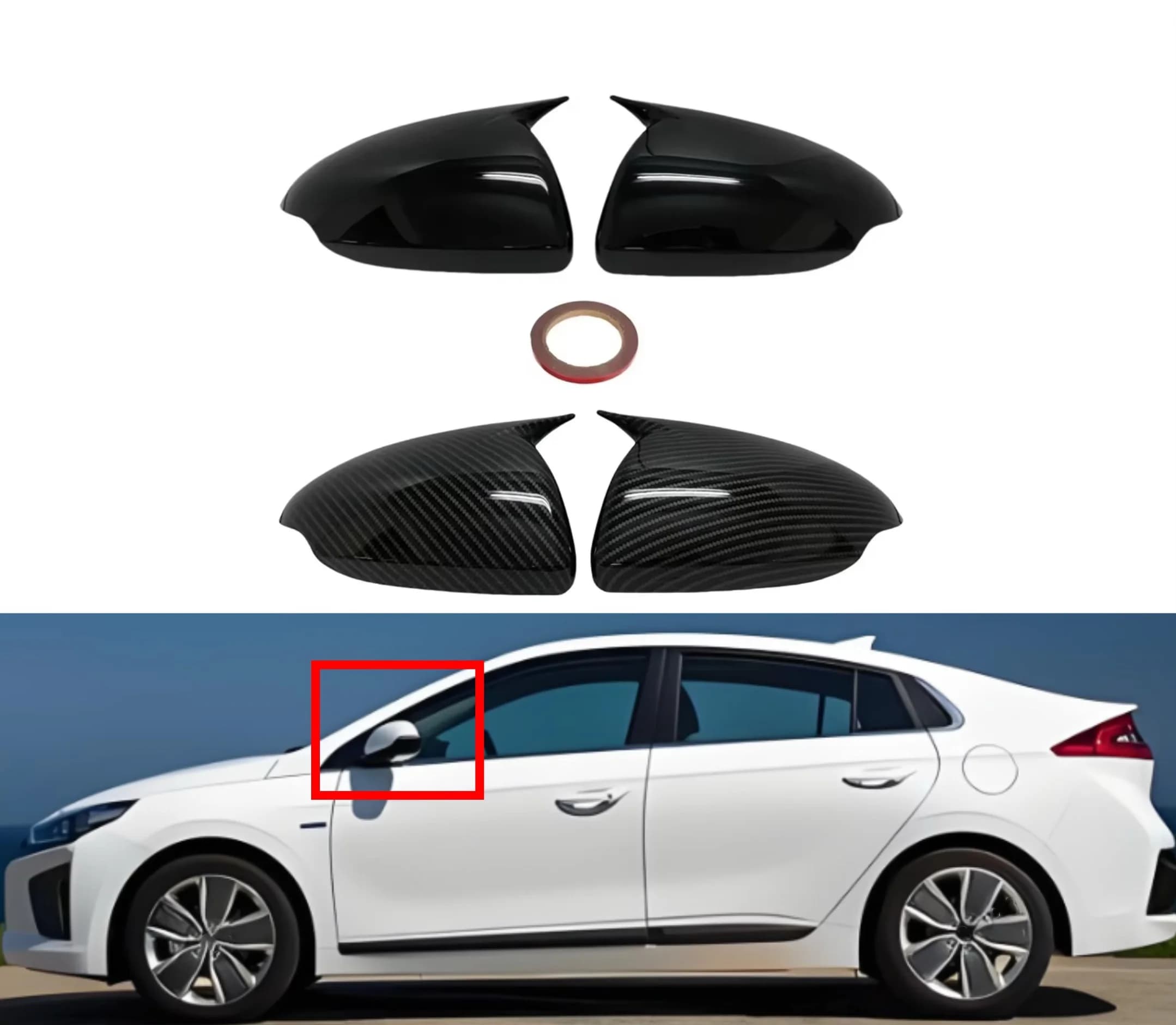 Car  Rearview Side Mirror Cover Fit For Hyundai IONIQ 2016 2017 2018 2019 2020-2022   Wing Cap Rear View Case Trim Carbon Fiber