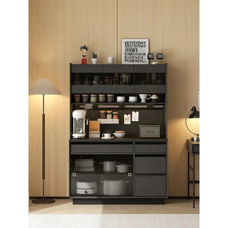 Solid Wood Dining Side Cabinet Integrated Magnetic Suction Board Against The Wall Minimalist Storage High CabinetD25