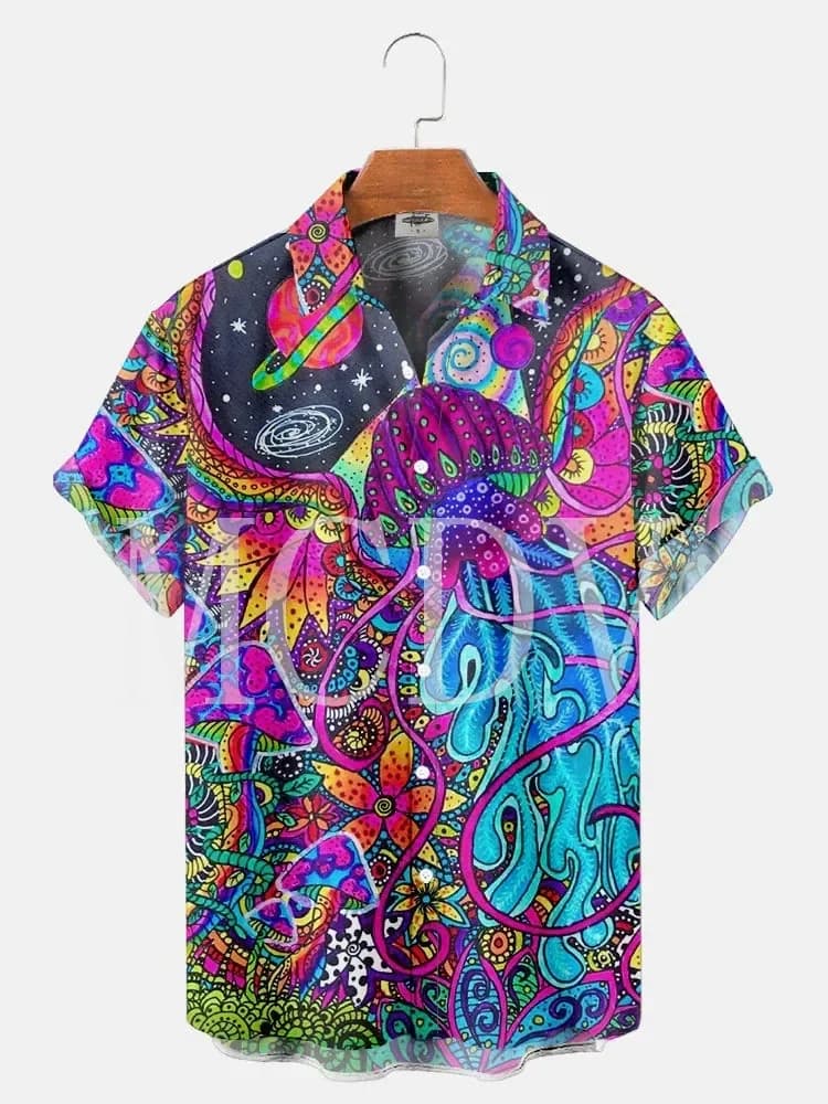 Hippie Jellyfish 3D All Over Printed Hawaiian Shirt Men For Women Casual Breathable Hawaiian Short Sleeve Shirt
