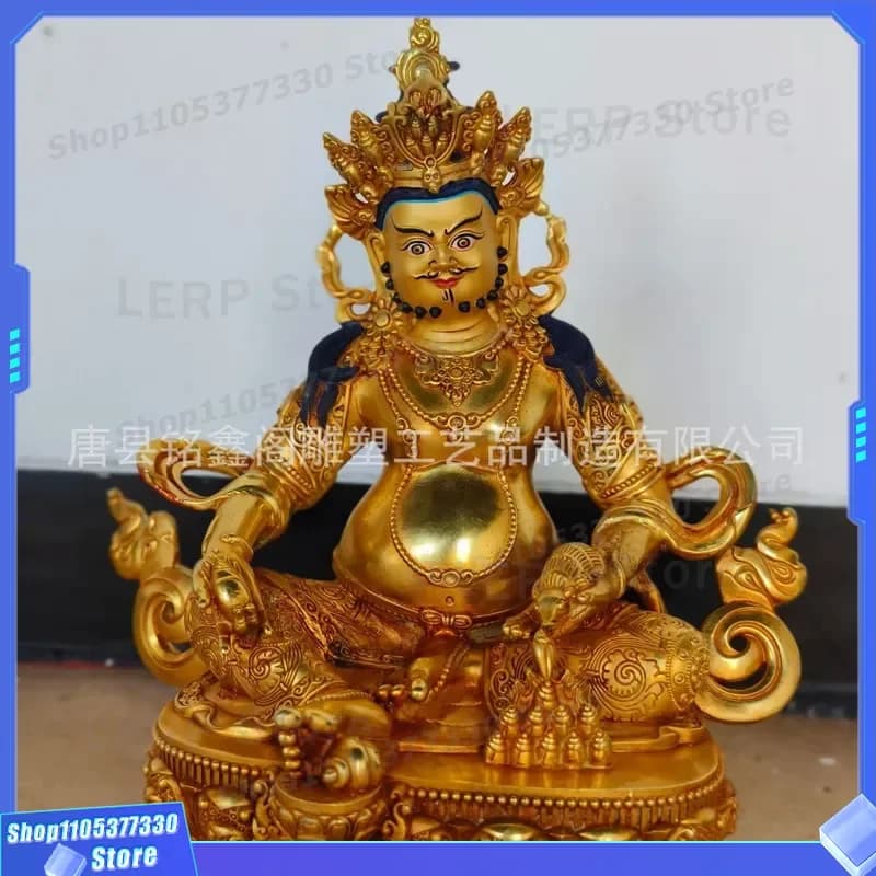 Pure Copper Yellow God of Wealth Statue Tibetan Buddhist Feng Shui Ornament for Home Temple Decor Jambhala Money Attracting