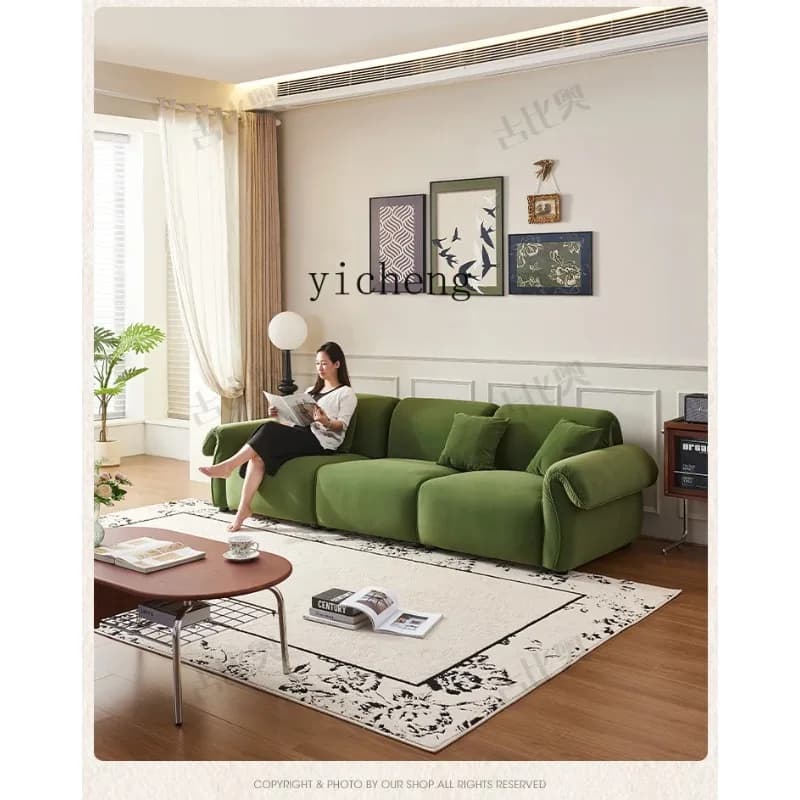 Sa-27  French Retro Octopus Sofa Small Apartment Vintage Style Dark Green Cream Straight Row